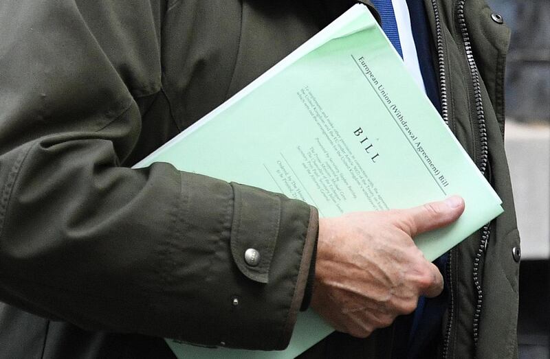 A close-up of the Withdrawal Agreement Bill as European Research Group member Iain Duncan Smith leaves Downing Street on Tuesday. Photograph:  Leon Neal/Getty
