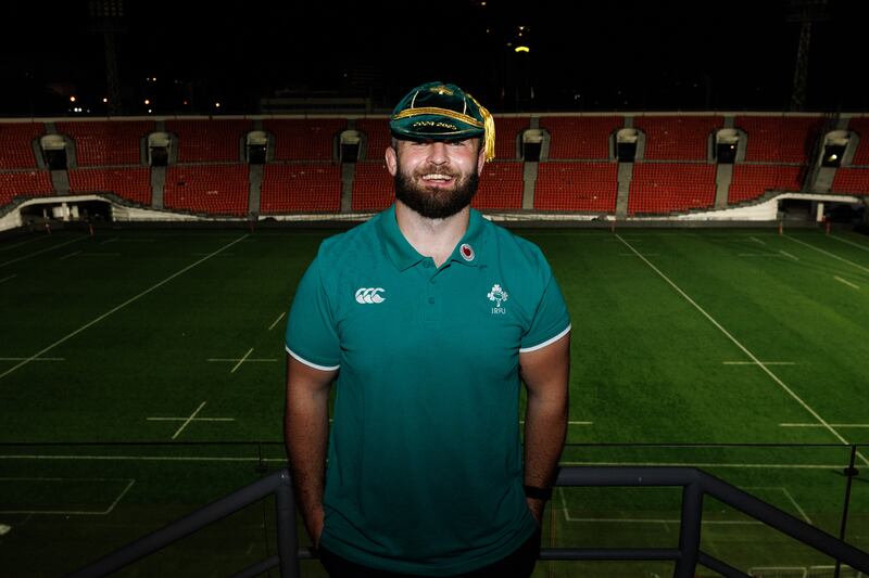 Ireland's Michael Milne after the game with his first cap. Photograph: Ben Brady/Inpho