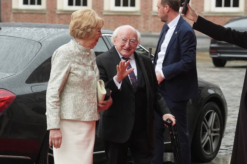 Former president Michael D Higgins and his wife Sabina arriving at Dublin Castle. Photograph: Brian Lawless/PA Wire