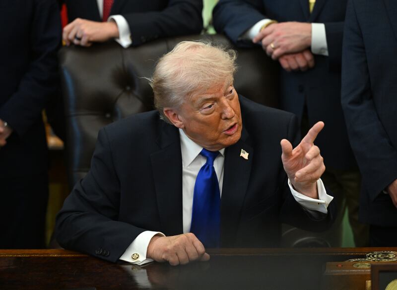 US president Donald Trump speaks in the Oval Office of the White House, in Washington on Thursday. Photograph: Kenny Holston/The New York Times
                      