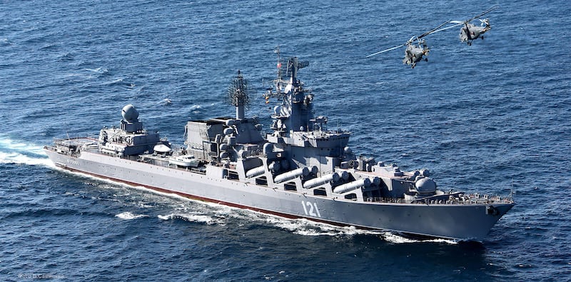 The Russian navy flagship cruiser Moskva, which was sunk by Ukraine in April. Photograph: Alamy/PA