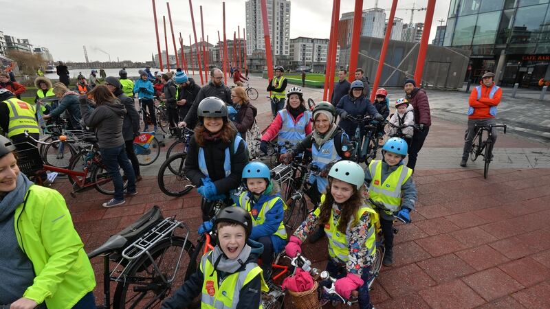 Youngsters join in the Dublin Cycling Campaign protest in Dublin city on Sunday morning. Campaign vice-chairperson  Louise Williams said: “How good it is for our brain health, and our feeling of independence and autonomy, for kids to grow up cycling.” Photograph: Alan Betson
