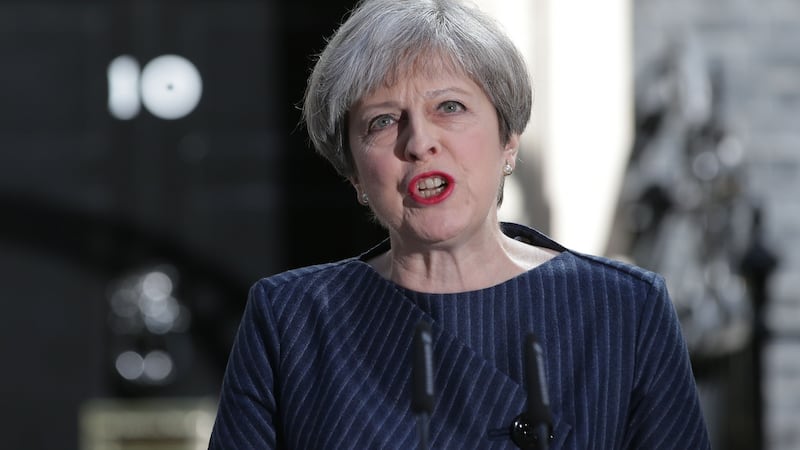 British prime minister Theresa May makes a statement to the nation in Downing Street. Photograph: Daniel Leal-Olivias/AFP