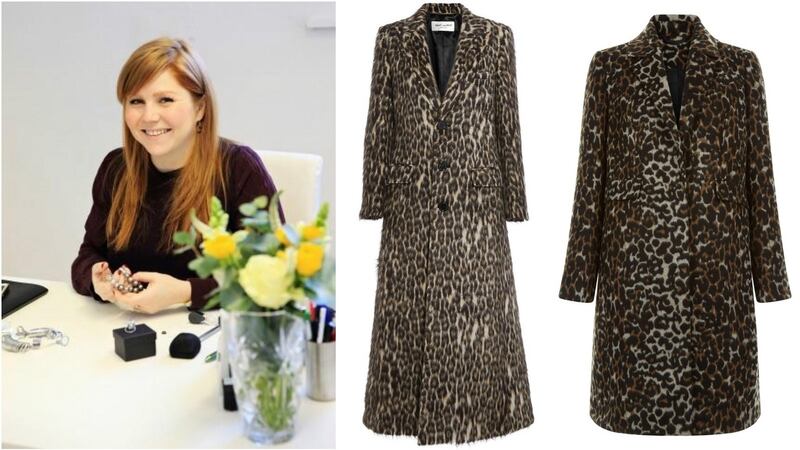 Jeweller Natasha Sherling. Leopard print knitted coat, $4,690, from Saint Laurent or coat for €64.99 from New Look.