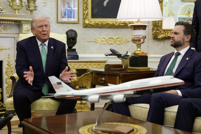 US president Donald Trump speaks during a meeting with Taoiseach Micheál Martin as US vice president JD Vance looks on. Photograph: Alex Wong/Getty Images