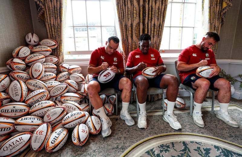James Lowe, Maro Itoje and Rónan Kelleher during the British & Irish Lions admin day on Sunday. Photograph: Ben Brady/Inpho