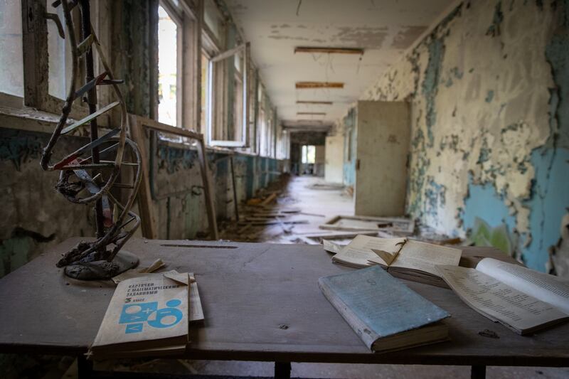 An abandoned school corridor in the aftermath of the Chernobyl nuclear disaster. Photograph: European Bank for Reconstruction and Development