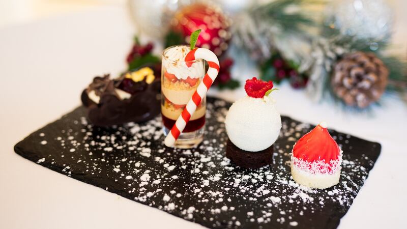 The Shelbourne: Festive treats include  cranberry jelly with eggnog mousse, Black Forest gateau, dark chocolate mousse with orange gel and brownies.