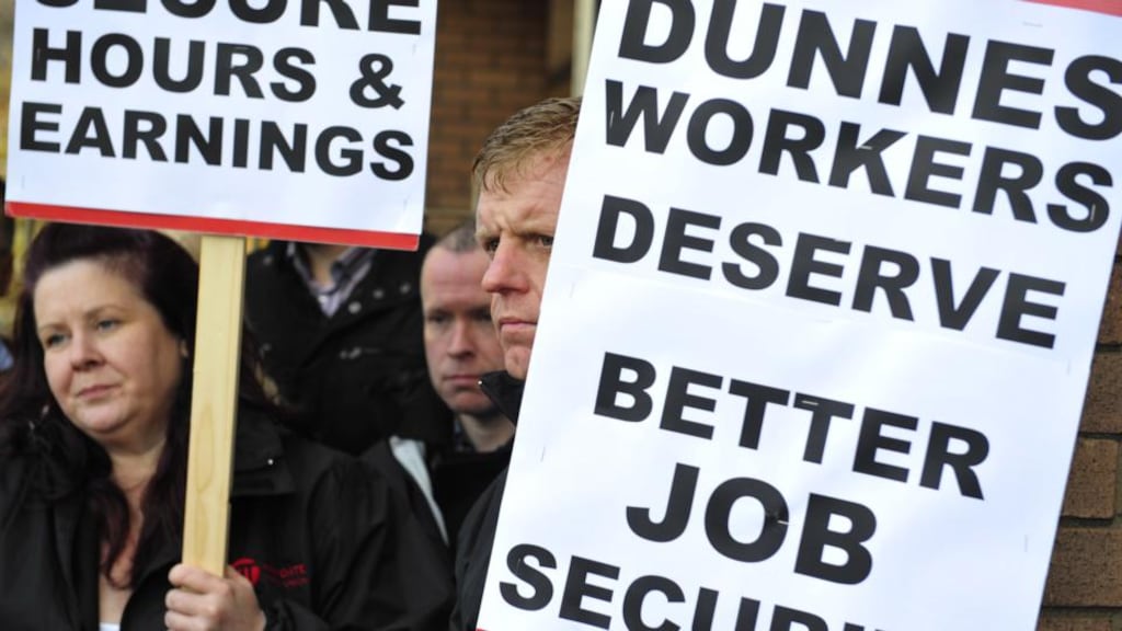 Dunnes Stores workers, also  members of the Mandate trade union, pictured outside the Labour Court in October of last year. File photograph: Aidan Crawley/The Irish Times