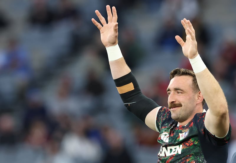 Lion Jack Conan warms up ahead of the match. Photograph: Billy Sitckland/Inpho