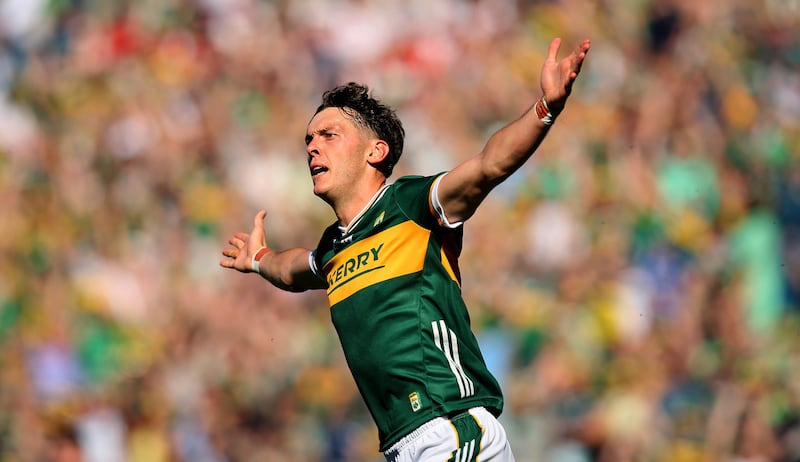 Kerry’s David Clifford celebrates scoring the first goal of Saturday's semi-final against Tyrone. Photograph: Ryan Byrne/Inpho