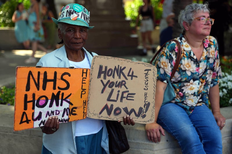 People taking part in a protest in London in June against disability welfare cuts. Photograph: Carl Court/Getty Images