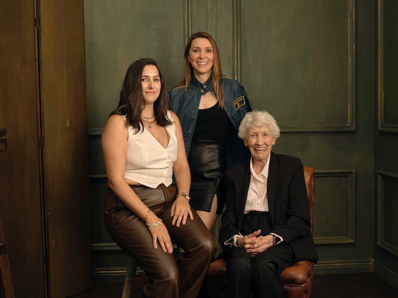 Rachel Greenwald, Haley Watson and Mary McGee of 'Motorcycle Mary' pose for a portrait during the 2024 Tribeca Festival at Spring Studio last June in New York. Photograph: Justin Bettman/Getty Images