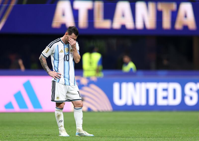 Lionel Messi of Argentina reacts after conceding Egypt's second goal to Mostafa Ziko of Egypt. Photograph: Justin Setterfield/Getty