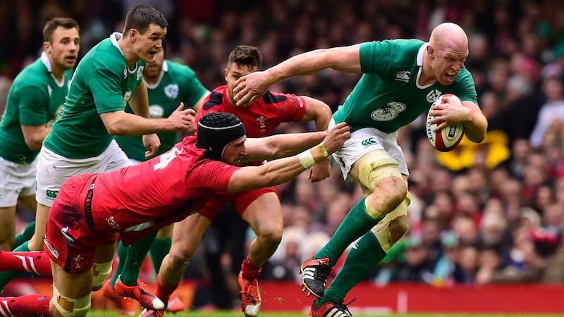 Ireland captain Paul O’ Connell breaks the tackle of Luke Charteris during the RBS Six Nations match between Wales and Ireland at Millennium Stadium, Cardiff in  March 2015. Photograph:  Stu Forster/Getty Images