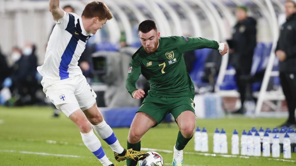 Aaron Connolly in action for Ireland against Finland in the Nations League. Photo: Kalle Parkkinen/Inpho