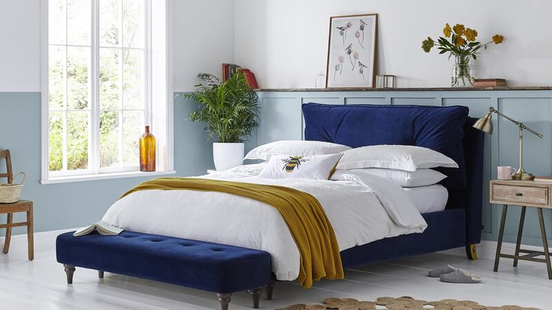 French navy bed and stool from DFS