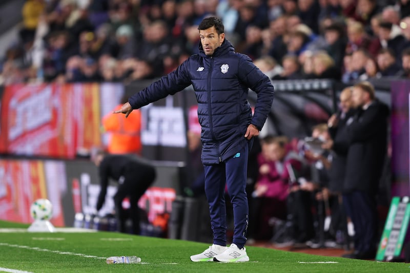 Brian Barry-Murphy instructs his players during Cardiff's win over Burnley in the Carabao Cup third round in September. Photograph: Matt McNulty/Getty