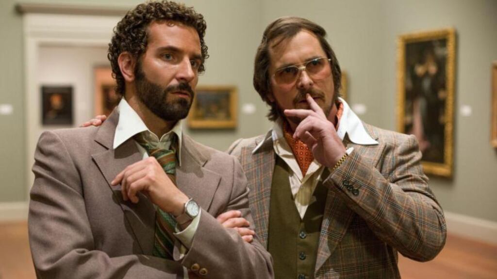 “Does my collar look big in this?” Bradley Cooper and Christian Bale in American Hustle