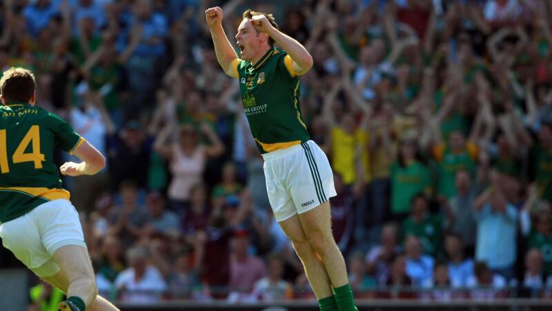 Stephen Bray celebrates scoring Meath’s third goal in their 2010 rout of Dublin. Photograph: Donall Farmer/Inphor
