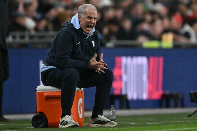 Marcelo Bielsa gestures during a friendly between England and Uruguay at Wembley on March 27th, 2026. Photograph: Glyn Kirk/AFP via Getty Images