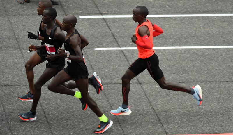 Eliud Kipchoge runs during the Nike Breaking2: Sub-Two Marathon Attempt at Autodromo di Monza on May 6th, 2017 in  Italy. Photograph Getty Images
