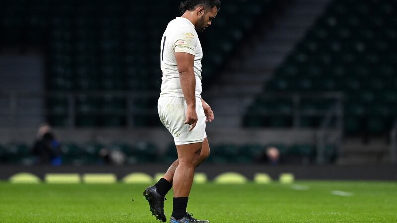 Billy Vunipola of England walks off after a yellow card during the   match against Scotland in Twickenham. Photograph: Facundo Arrizabalaga/EPA