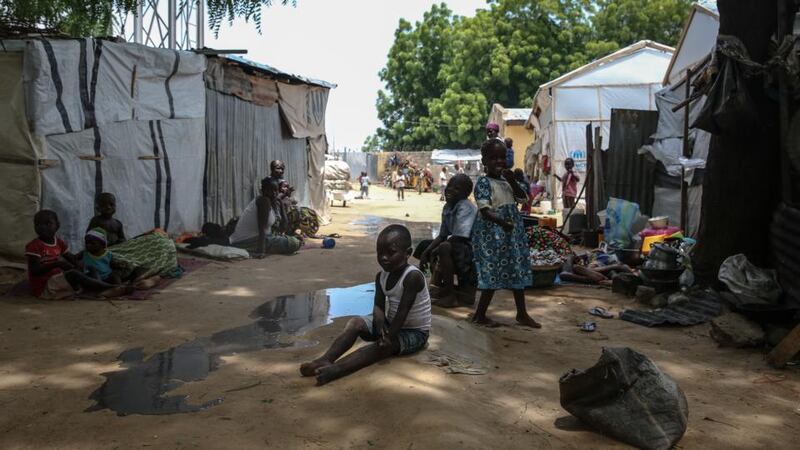A boy sits in an informal camp for displaced Christians in Maiduguri, northeast Nigeria. Photograph: Sally Hayden