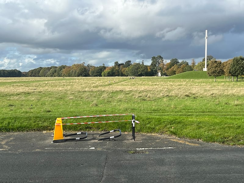 The damaged bike stands were located close to the Papal Cross. Photograph: Olivia Kelly
