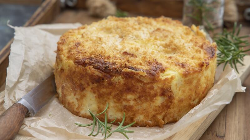 Potato, Parmesan and red pepper cake. Photograph: Harry Weir