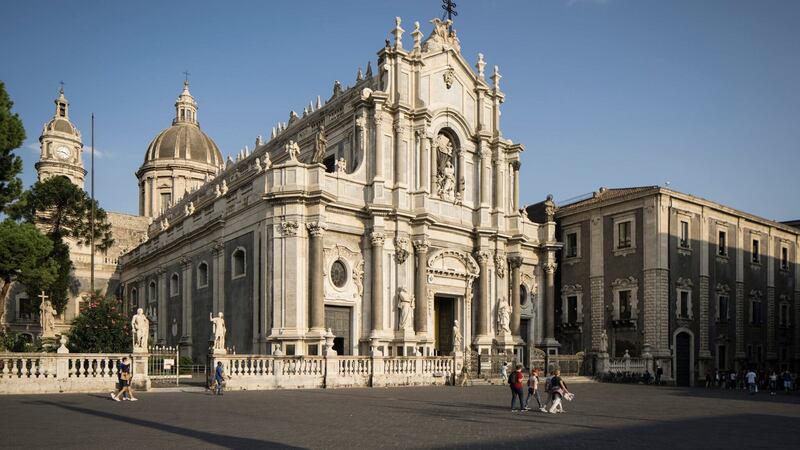 TThe basilica in Catania. “It’s an experiment,” said Msgr Salvatore Genchi, the vicar general of Catania, of the ban.Credit. Photograph: Gianni Cipriano/The New York Times