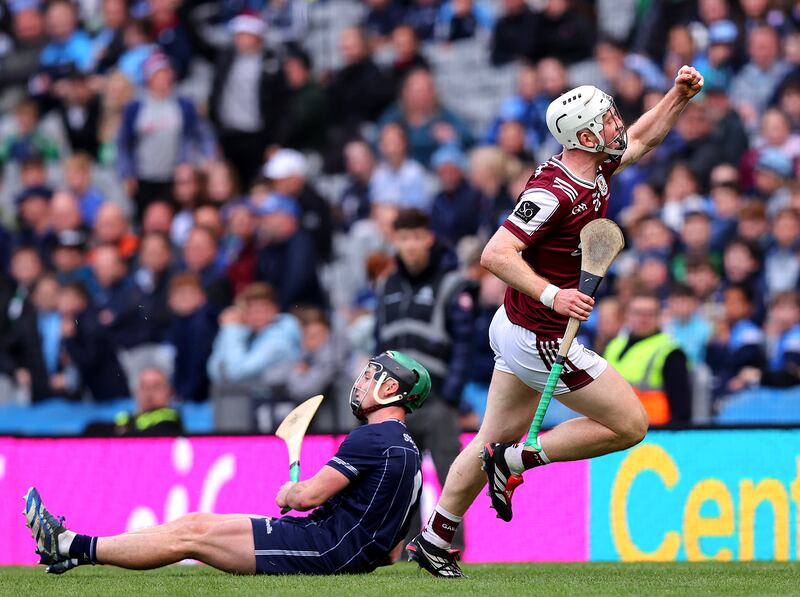 Galway's John Fleming celebrates after scoring a goal in the game in which his side were far too good for Dublin. Photograph: Tom O’Hanlon/Inpho
