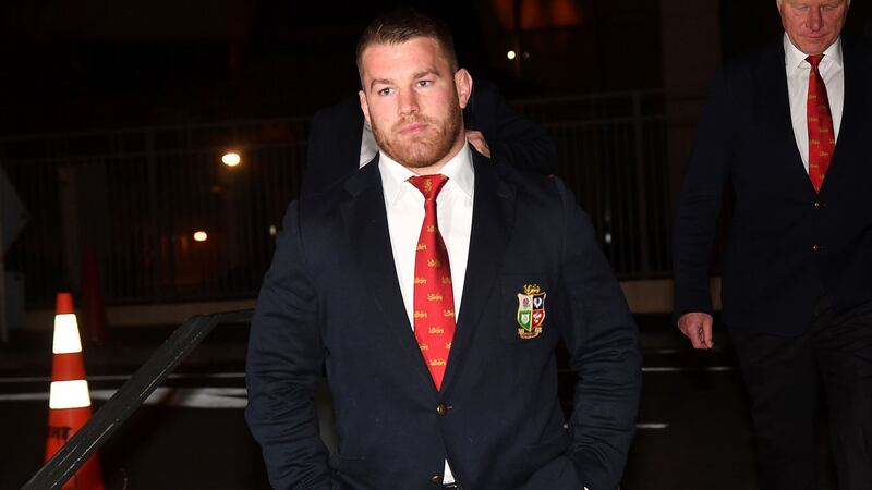 Sean O’Brien arriving with his representatives at the NZRU headquarters for his hearing in Wellington. Photo: Getty Images