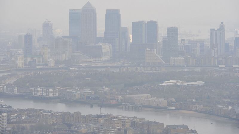 A file image showing   air pollution over London. A new study suggests air pollution is causing 8.8 million premature deaths around the globe each year. Photograph: PA