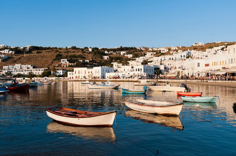 A view of the harbour in the town of Mykonos, Greece Photograph: Getty