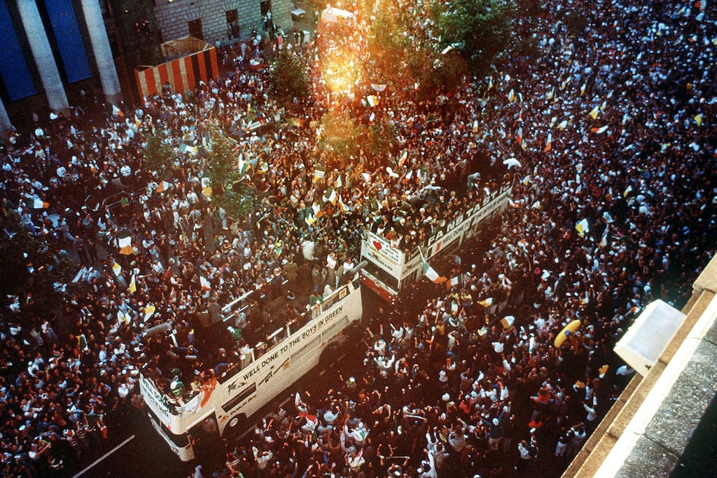 Republic of Ireland World Cup homecoming, Dublin, July 1st, 1990. Photograph: Inpho