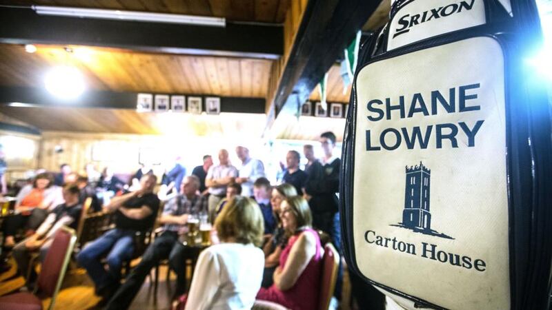 A Shane Lowry golf bag in the club bar at his home club of  Esker Hills in Co Offaly.  Photograph: INPHO/Donall Farmer.