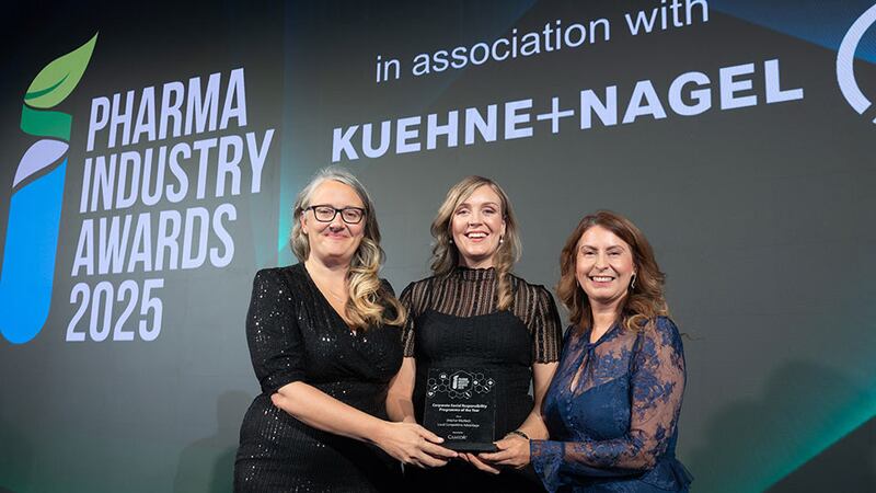 Clodagh Phelan, marketing manager at Camida, presents the corporate social responsibility programme of the year to Vicki O'Reilly and Glenda Hearns, Uniphar Medtech