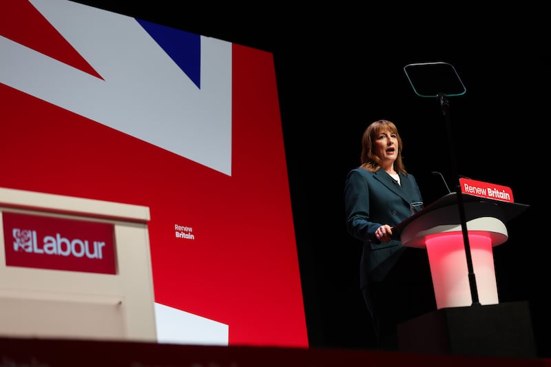 Rachel Reeves speaking on stage during day two of the Labour Party conference in Liverpool. Photogrraph: Jeff J Mitchell/Getty Images