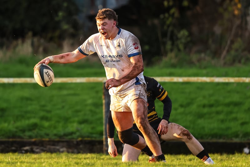 Cork Con's Eoghan Smyth celebrates after scoring his side's fifth try during the Energia All-Ireland League Division 1A game against Young Munster at Tom Clifford Park. Photograph: Ben Brady/Inpho