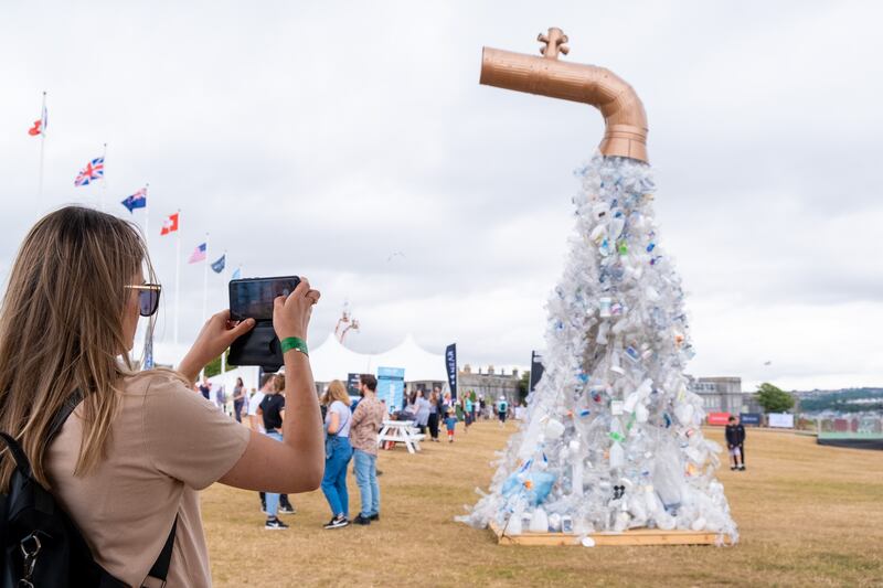Giant Plastic Tap by Canadian artist Benjamin Von Wong, a work intended to raise awareness of plastic pollution. Photograph: Matt Keeble/PA