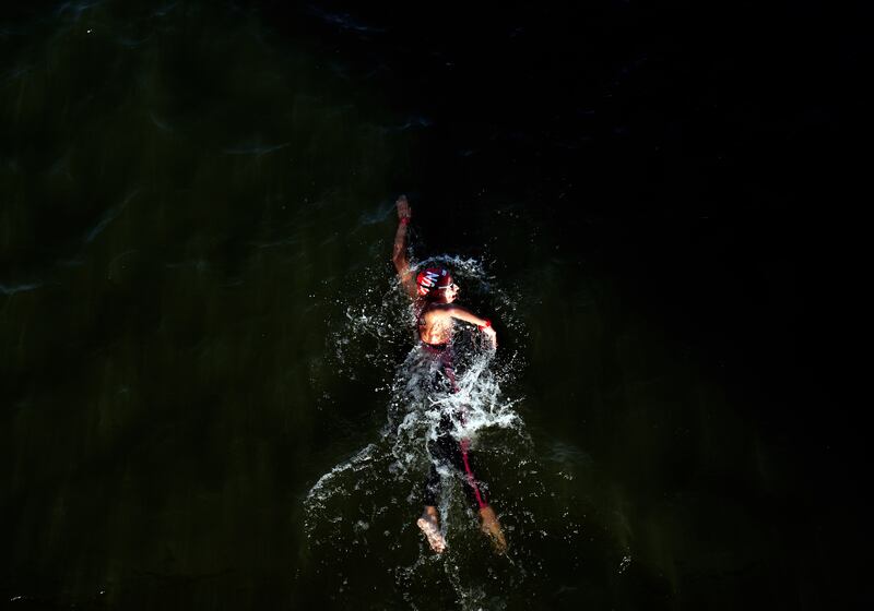 Hungary's Bettina Fabian during the Women's 10km marathon swim at Pont Alexandre III , August 8th, 2024. Photograph: David Davies/PA 