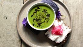 Asparagus and watercress soup with toasted seeds