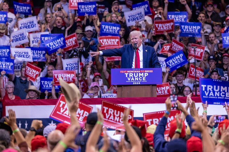 Former US president Donald Trump holds a campaign event in Bozeman, Montona, on Friday. Photograph: Louise Johns/The New York Times
                      