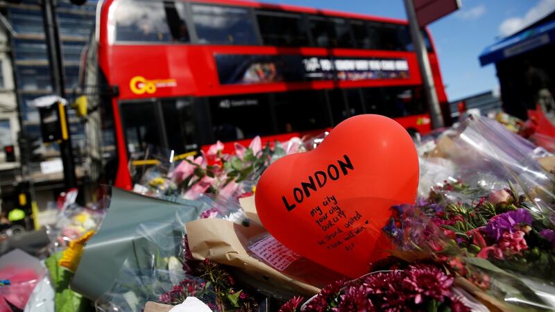 Floral tributes  near the scene of the recent attack at London Bridge and Borough Market in central London. Photograph: Reuters/Stefan Wermuth