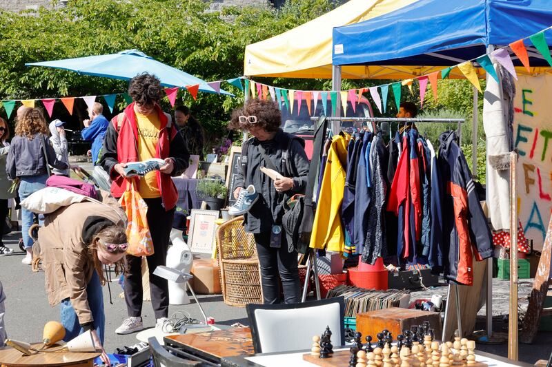 Visitors to the Zeitgeist market at the Educate Together National School on Fitzwilliam Place North Lower, Photograph: Alan Betson