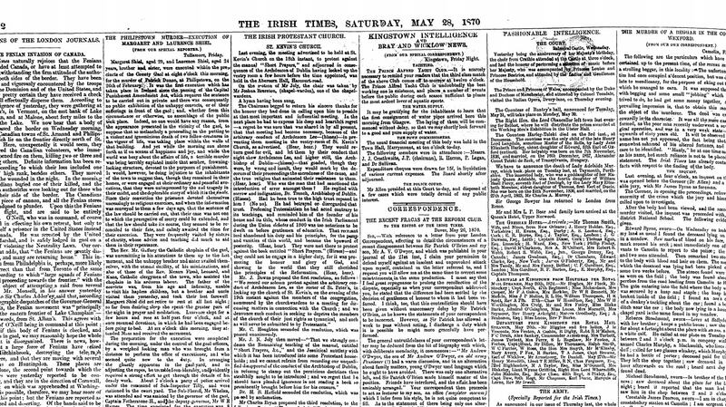 The Irish Times newspaper, May 1870