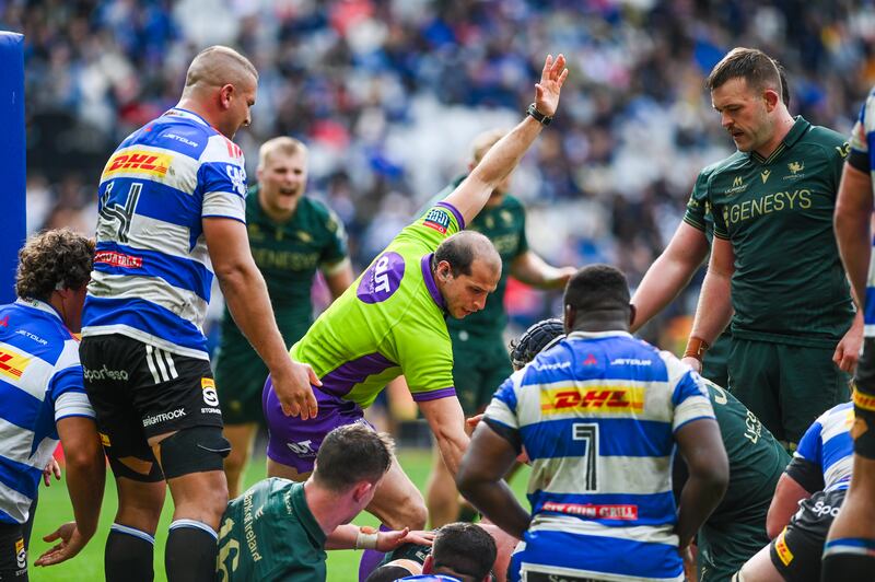 Federico Vedovelli did a fine job refereeing the URC match between Stormers and Connacht at DHL Stadium in Cape town. Photograph: Inpho/Steve Haag Sports/Darren Stewart