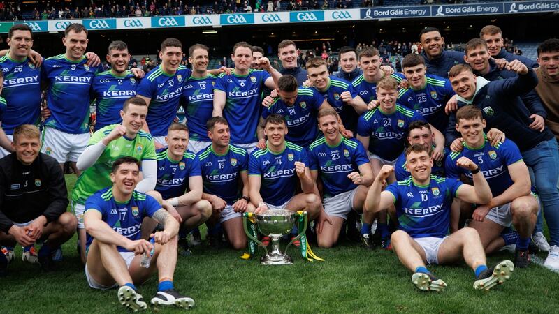 Kerry celebrate their Allianz Football League Division One  Final win over Mayo at  Croke Park. Photograph: James Crombie/Inpho