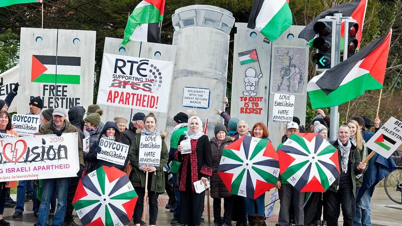 The Musicians’ Union of Ireland and the Ireland-Palestine Solidarity Campaign call for RTÉ to  boycott the Eurovision song contest in Israel. Photograph: Dave Meehan